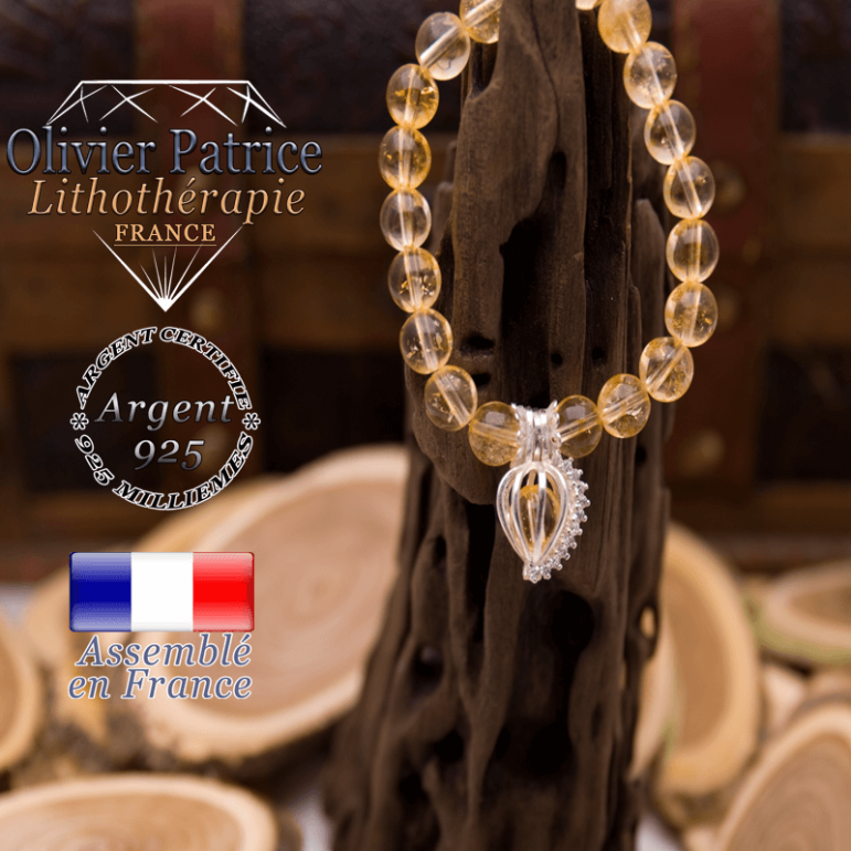 Bracelet citrine et sa cage strass en argent 925