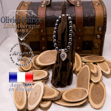 Bracelet hématite et sa cage strass en argent 925