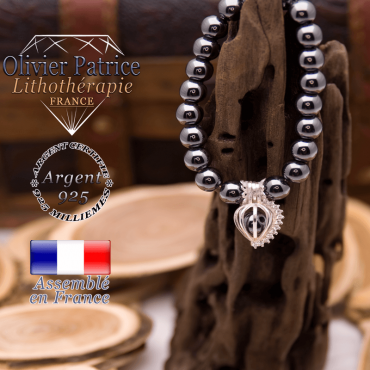 Bracelet hématite et sa cage strass en argent 925