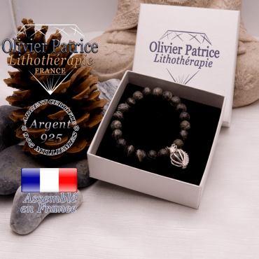 Bracelet jaspe zèbre vert cage strass argent 925