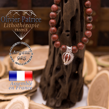 Bracelet jaspe rouge cage strass argent 925