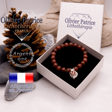 Bracelet jaspe rouge cage strass argent 925