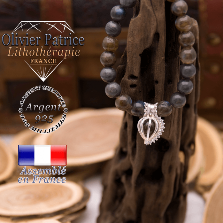 Bracelet de labradorite et sa cage strass en argent 925