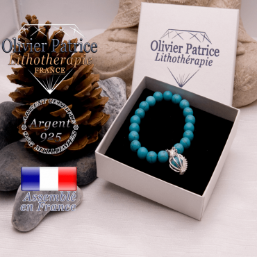 Bracelet turquoise et sa cage strass en argent 925