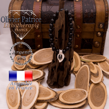 Bracelet tourmaline noire cage strass argent 925