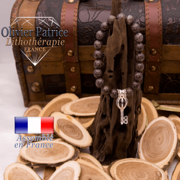 Bracelet obsidienne neige brune et sa cage clé argent 925