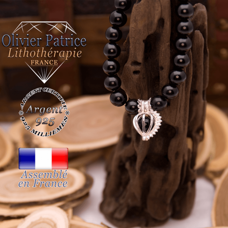 Bracelet obsidienne œil céleste cage strass argent 925