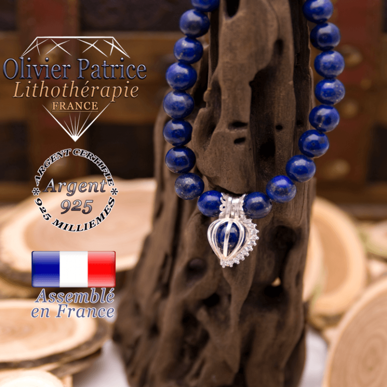 Bracelet lapis lazuli et sa cage strass en argent 925
