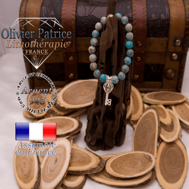 Bracelet agate crazy lace bleu cage clé argent 925