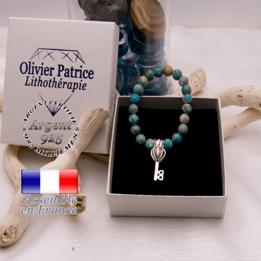 Bracelet agate crazy lace bleu cage clé argent 925