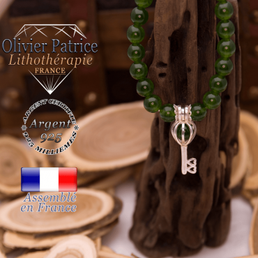 Bracelet jade de Taiwan cage clef argent 925