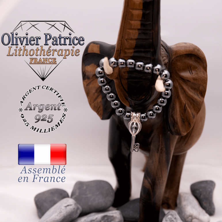 Bracelet hématite et sa cage clé en argent 925
