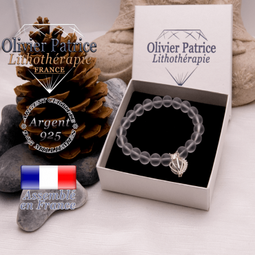 Bracelet cristal de roche opaque et sa cage strass en argent 925