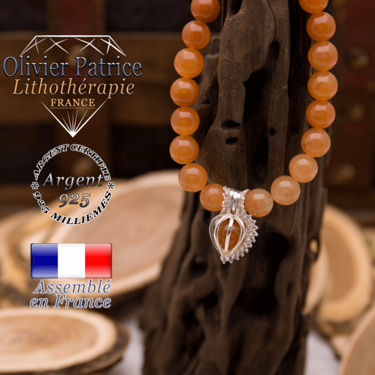 Bracelet aventurine orange et sa cage strass en argent 925