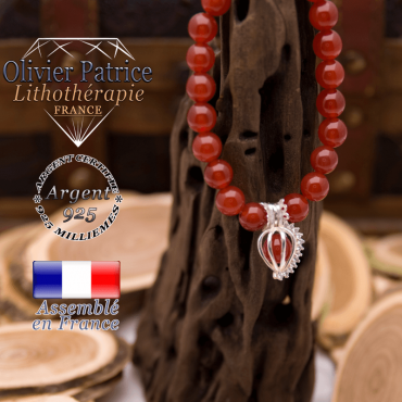Bracelet en cornaline et sa cage strass en argent 925