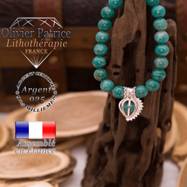 Bracelet amazonite russe  cage strass argent 925