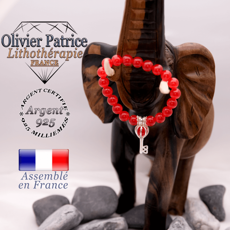Bracelet agate rouge et sa cage clé en argent 925
