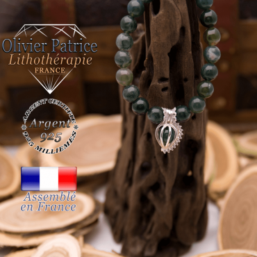 Bracelet agate mousse et sa cage strass en argent 925