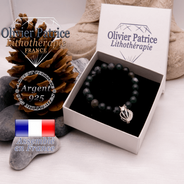 Bracelet agate mousse et sa cage strass en argent 925