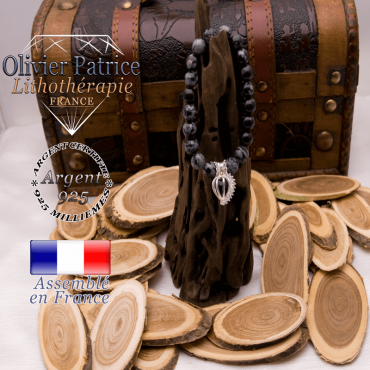 Bracelet obsidienne neige et sa cage strass en argent 925