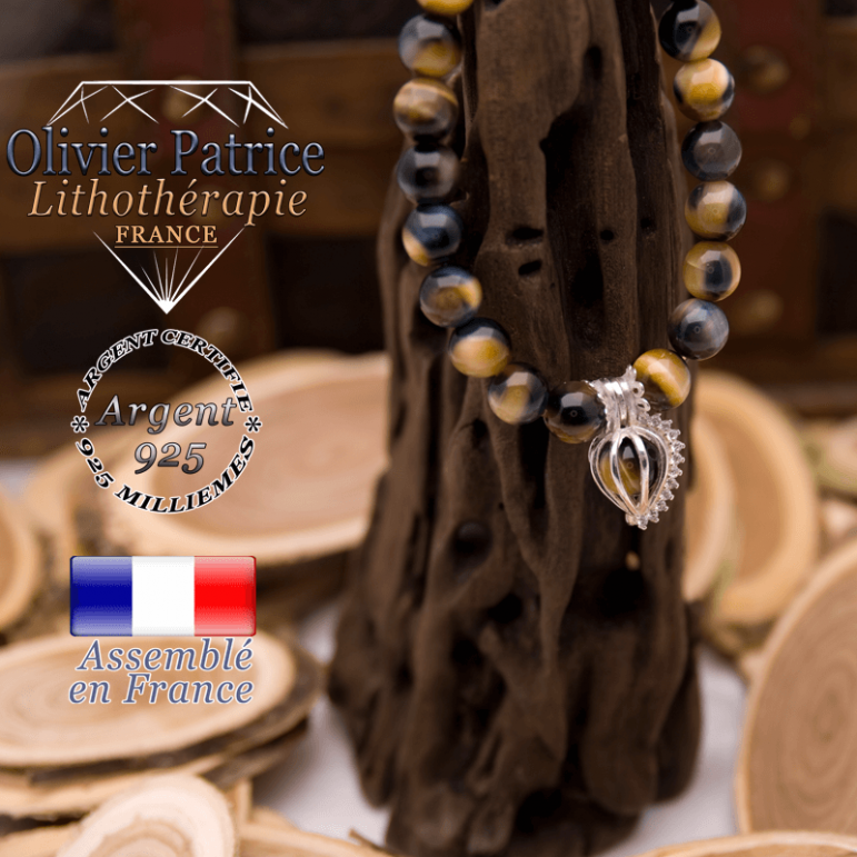 Bracelet Œil de faucon et cage strass en argent 925