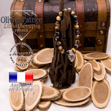 Bracelet Œil de faucon et cage strass en argent 925