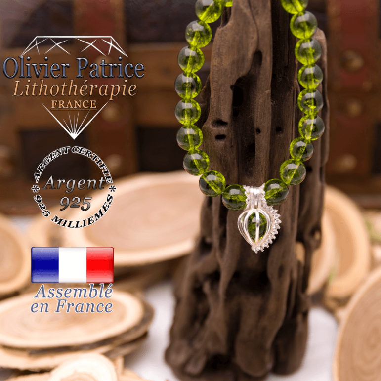 Bracelet péridot et sa cage strass en argent 925
