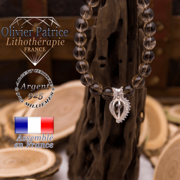 Bracelet quartz fumé et sa cage strass en argent 925