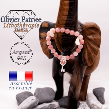 Bracelet quartz fraise et sa cage clé en argent 925