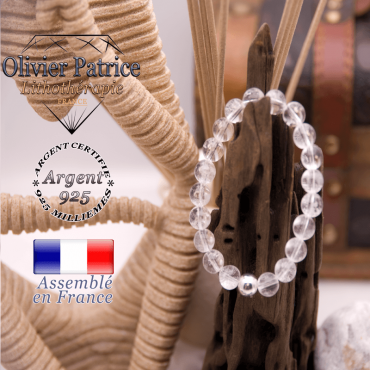 Bracelet cristal de roche et boule en argent 925 - 8 mm