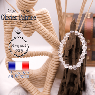 Bracelet cristal de roche et boule en argent 925 - 8 mm