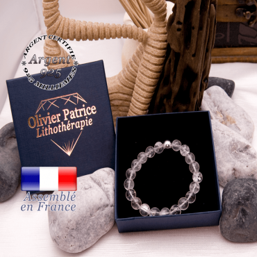 Bracelet cristal de roche et sa boule lisse en argent 925 dans son écrin