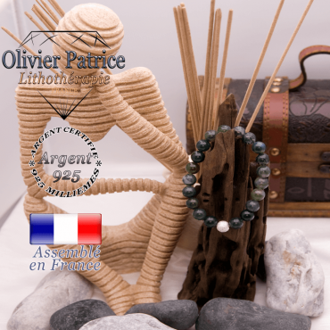 Bracelet agate mousse et sa boule brillante en argent 925