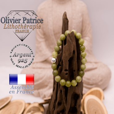 Bracelet jade néphrite du Canada boule en argent 925 - 8 mm