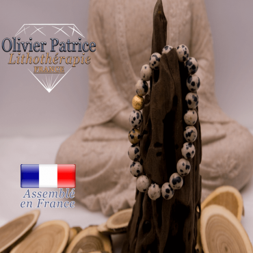 Bracelet jaspe dalmatien et boule plaqué or