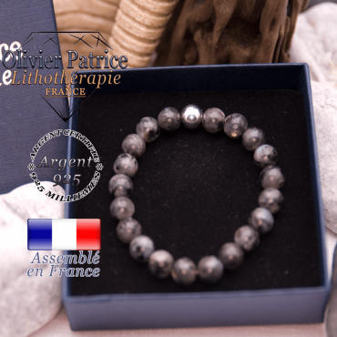 Bracelet larvikite et sa boule lisse en argent 925 dans son écrin