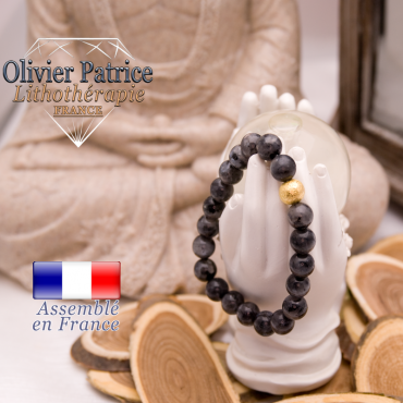 Bracelet larvikite et boule plaqué or
