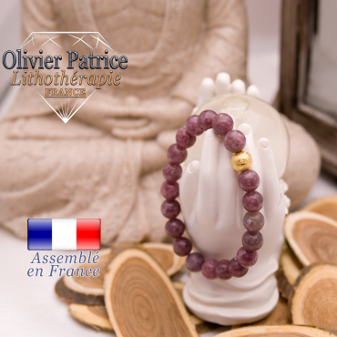Bracelet lépidolite et boule plaqué or
