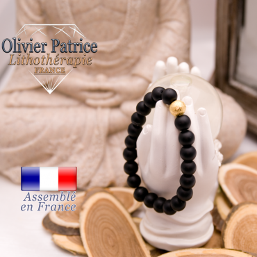 Bracelet onyx mat et boule  plaqué or