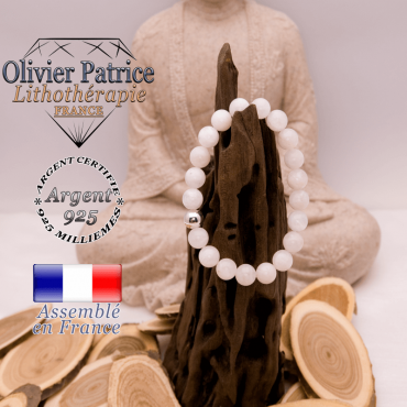 Bracelet pierre de lune et boule lisse en argent 925 - 8 mm