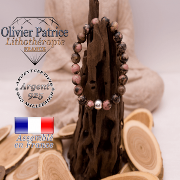 Bracelet rhodonite et sa boule lisse en argent 925 - 8 mm