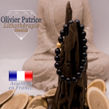 Bracelet tourmaline noire et boule plaqué or