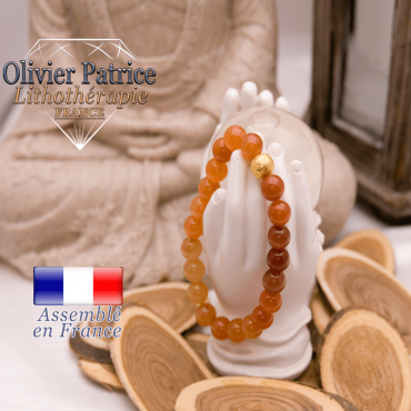 Bracelet en aventurine orange et sa boule plaqué or