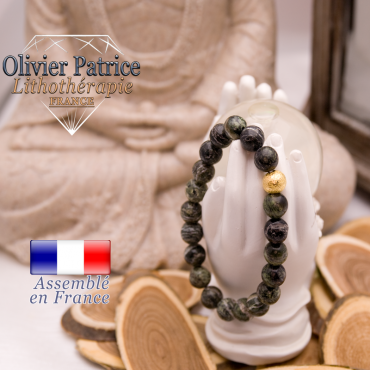 Bracelet jaspe vert zèbre et sa boule plaqué or