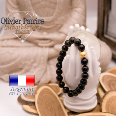 Bracelet en obsidienne dorée et sa boule plaqué or