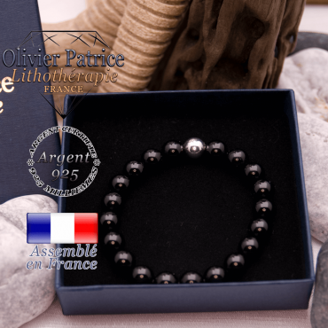 Bracelet onyx et sa boule lisse en argent 925 dans son écrin