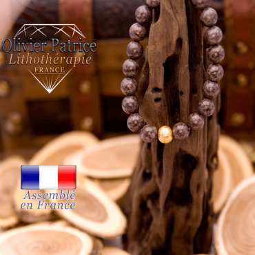 Bracelet obsidienne brune et sa boule plaqué or