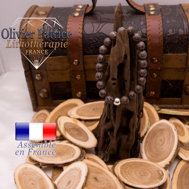 Bracelet obsidienne brune et boule argent 925 - 8 mm