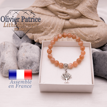 Bracelet pierre de soleil et son charms arbre de vie en alliage