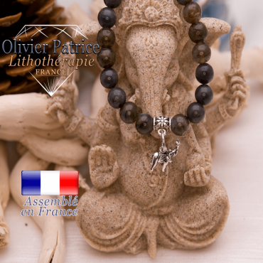 Bracelet larvikite et son charms éléphant en alliage